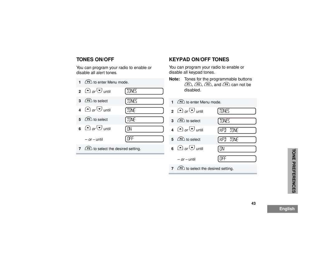 Motorola CM300 manual Tones ON/OFF, Keypad ON/OFF Tones 