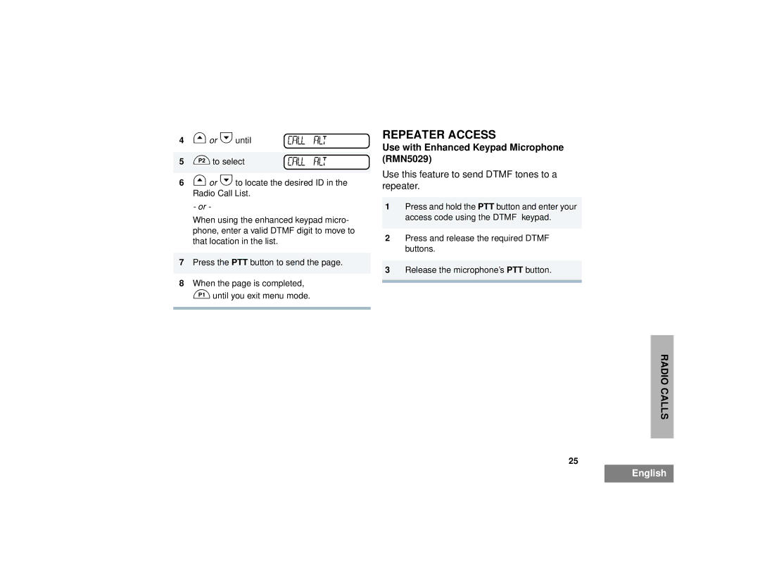 Motorola CM300TM manual Repeater Access, Use with Enhanced Keypad Microphone RMN5029 