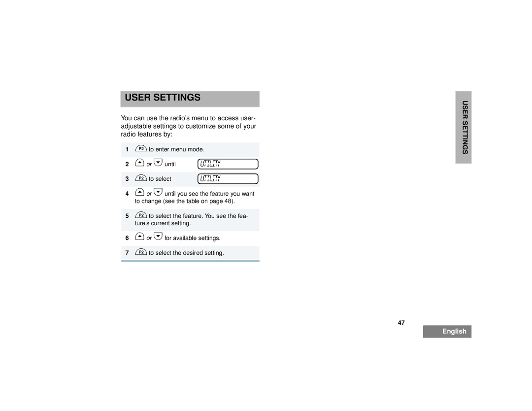 Motorola CM300TM manual User Settings 