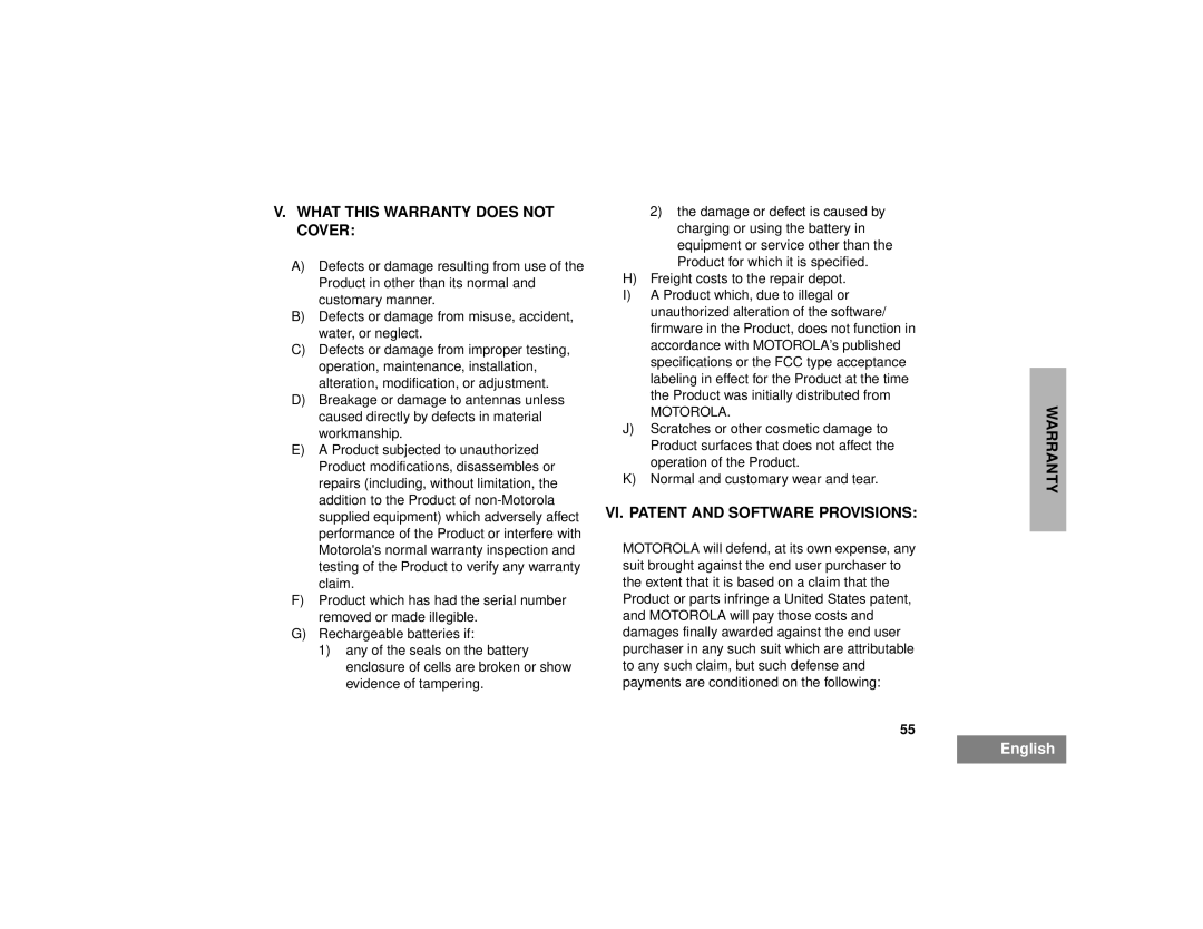 Motorola CM300TM manual What this Warranty does not Cover 