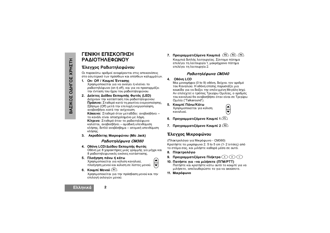 Motorola manual ∏ÎÂ„˜ÔÚ -·‰ÈÔÙÁÎÂˆ˛ÌÔı, ∏ÎÂ„˜ÔÚ ÃÈÍÒÔˆ˛ÌÔı, ·‰ÈÔÙÁÎ›ˆ˘Ì· CM360, ·‰ÈÔÙÁÎ›ˆ˘Ì· CM340 