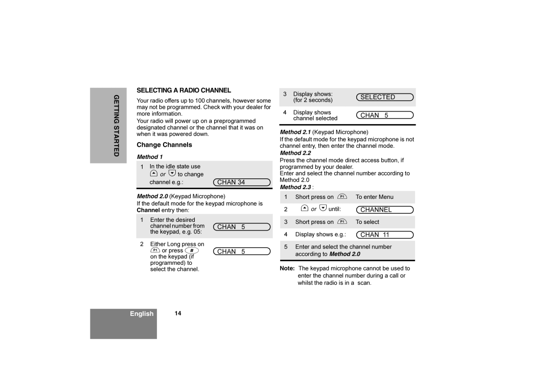 Motorola CM360 manual Getting Started Selecting a Radio Channel, Change Channels, Selected 