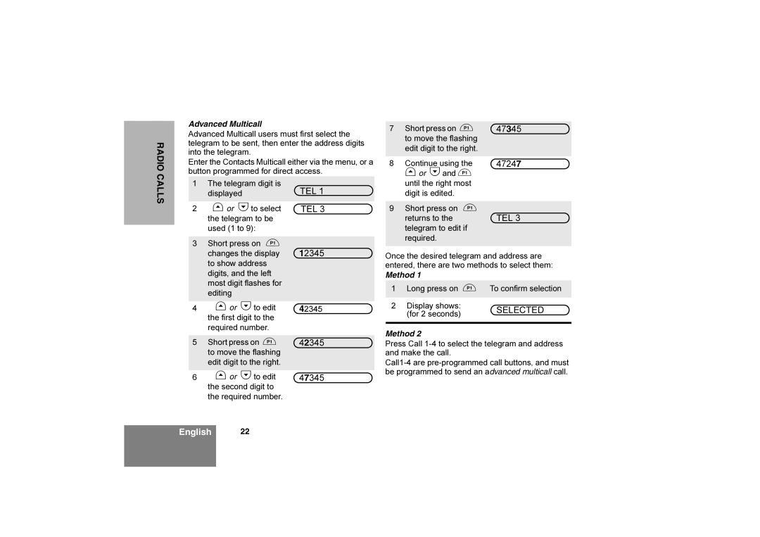 Motorola CM360 manual Tel, 12345, 4724 