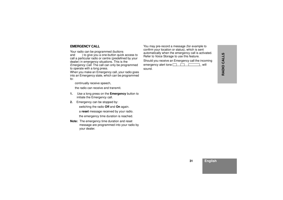 Motorola CM360 manual Emergency Call 