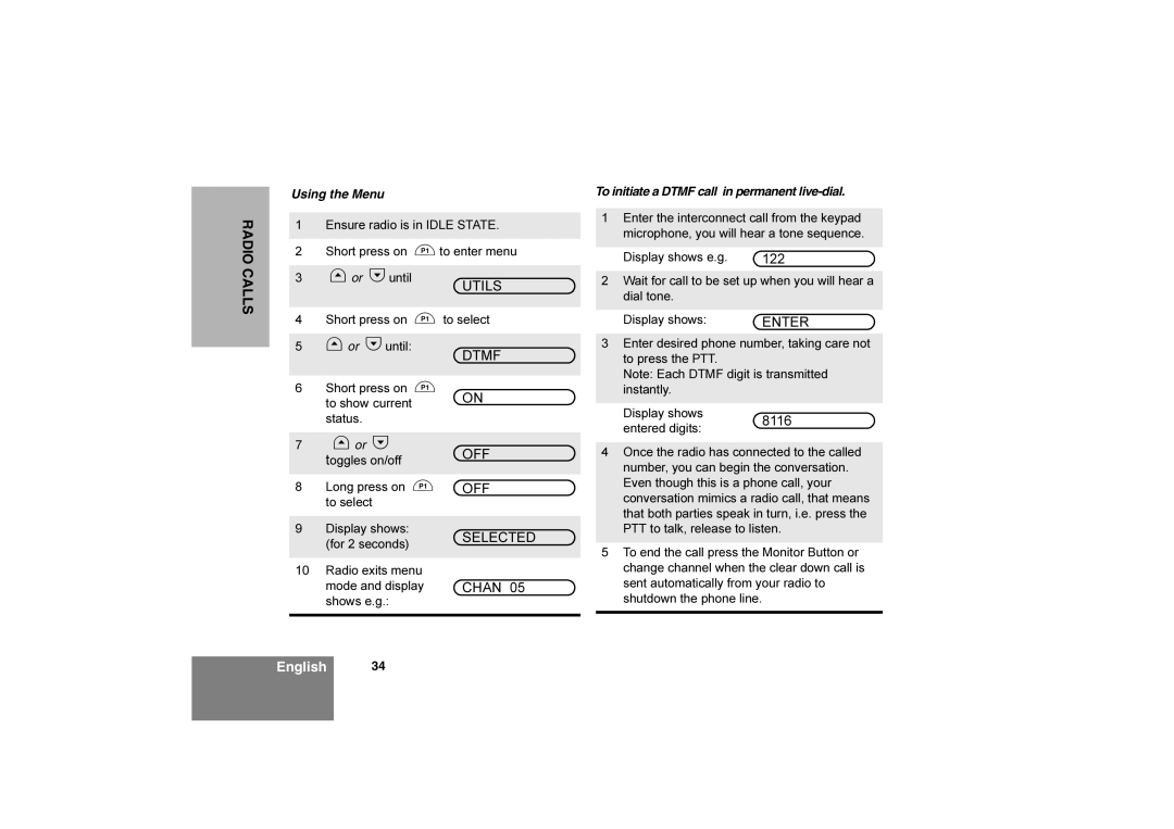 Motorola CM360 manual Utils, Dtmf, OFF Selected Chan 