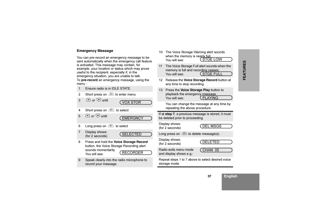 Motorola CM360 manual Emergency Message, Emergncy 