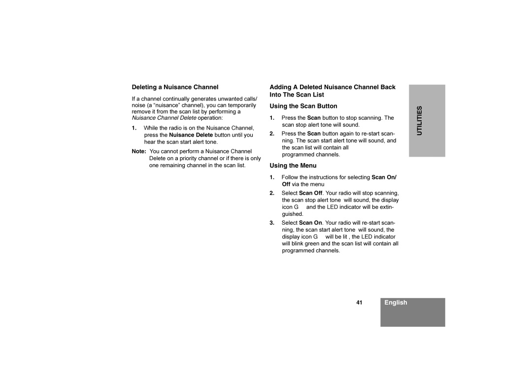 Motorola CM360 manual Deleting a Nuisance Channel 