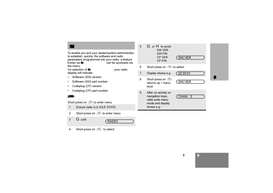 Motorola CM360 manual Sw Ver, 02’00’01, Using MenuTo access Radio Information 