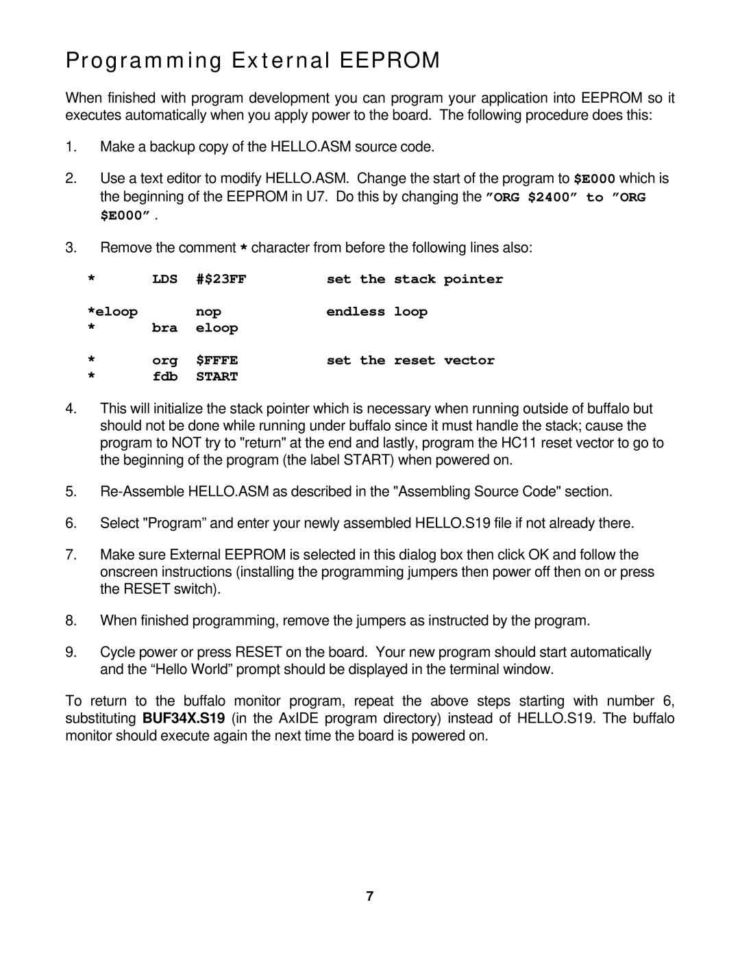 Motorola CMD11E1 manual Programming External Eeprom, Fdb Start 