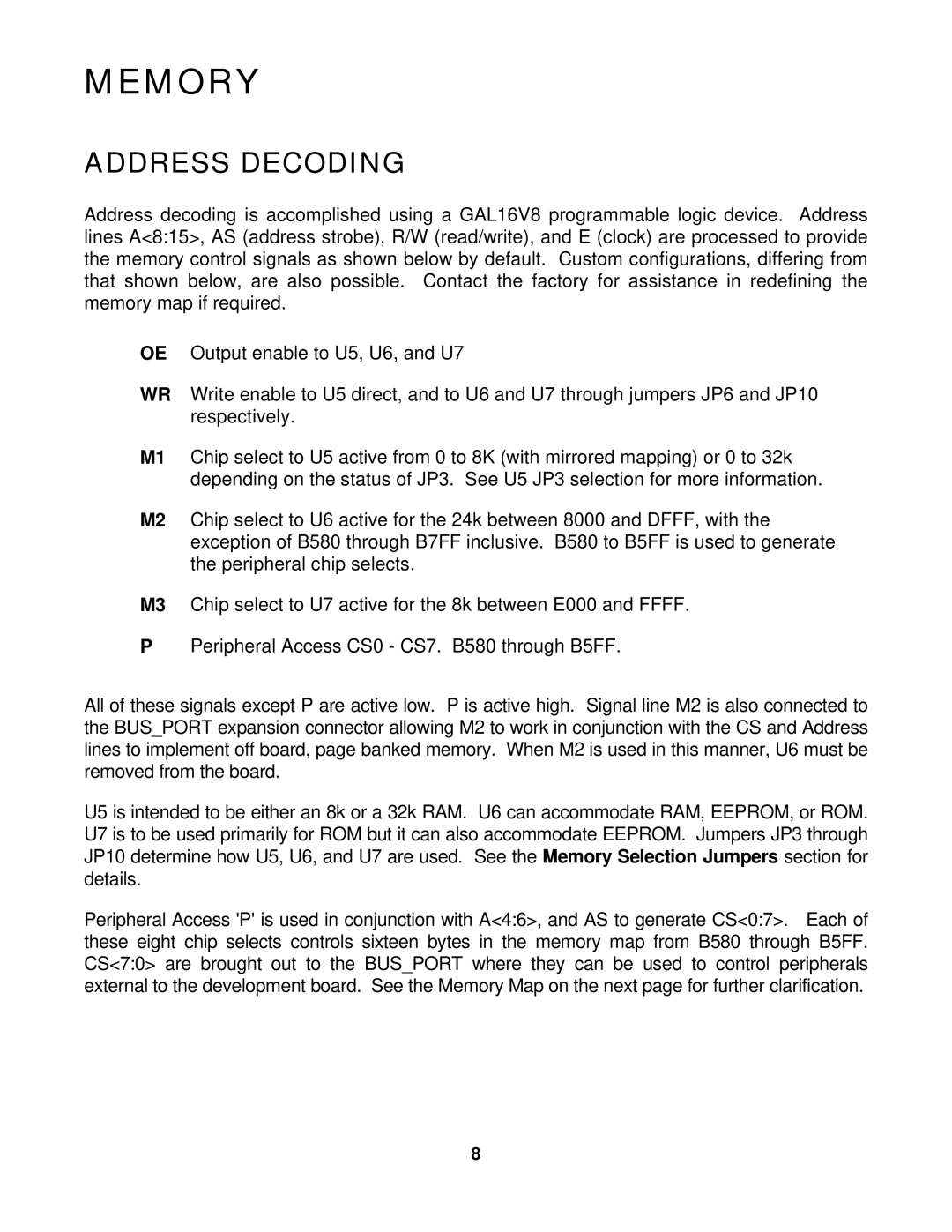 Motorola CMD11E1 manual Memory, Address Decoding 