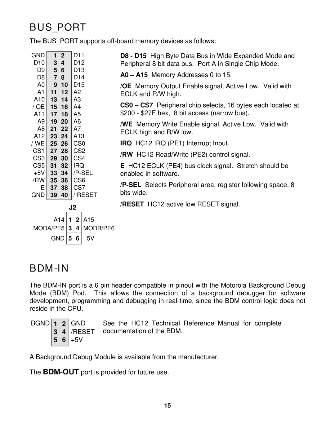 Motorola CME-12D60 manual Busport, Bdm-In, Bgnd GND, Reset 