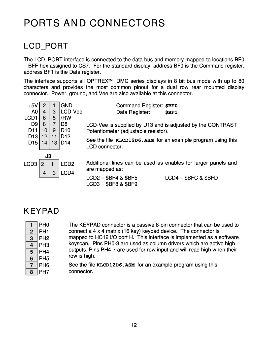 Motorola CME-12D60 manual Ports And Connectors, Lcdport, Keypad 