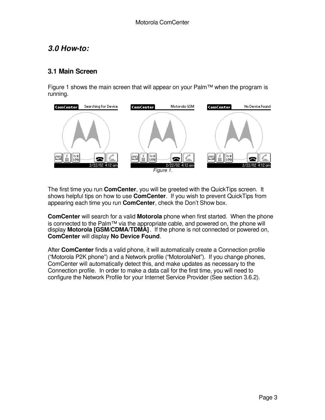 Motorola ComCenter specifications How-to, Main Screen 