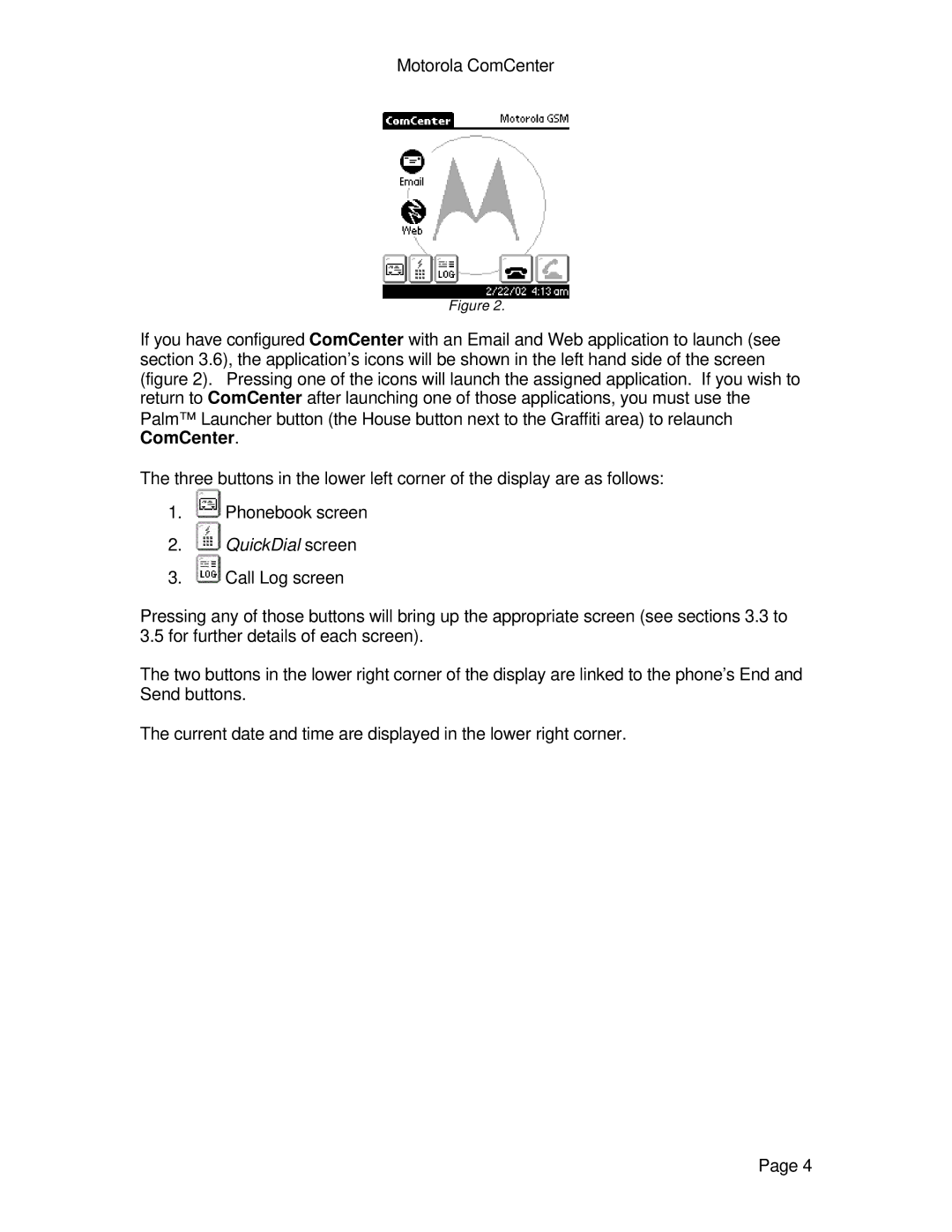 Motorola ComCenter specifications QuickDial screen 