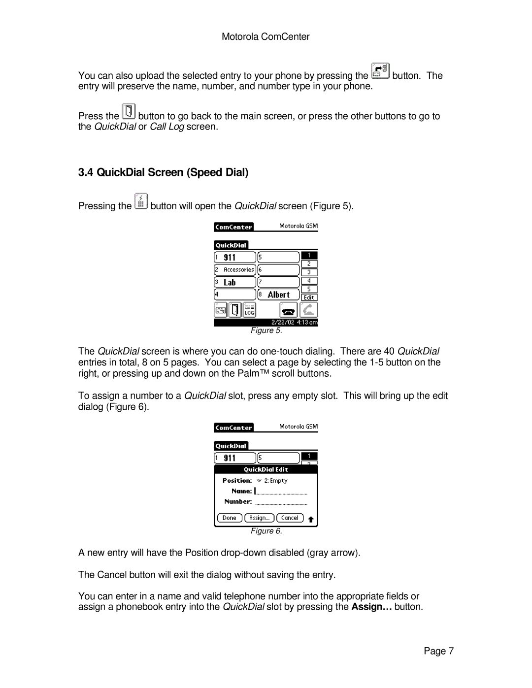 Motorola ComCenter specifications QuickDial Screen Speed Dial 