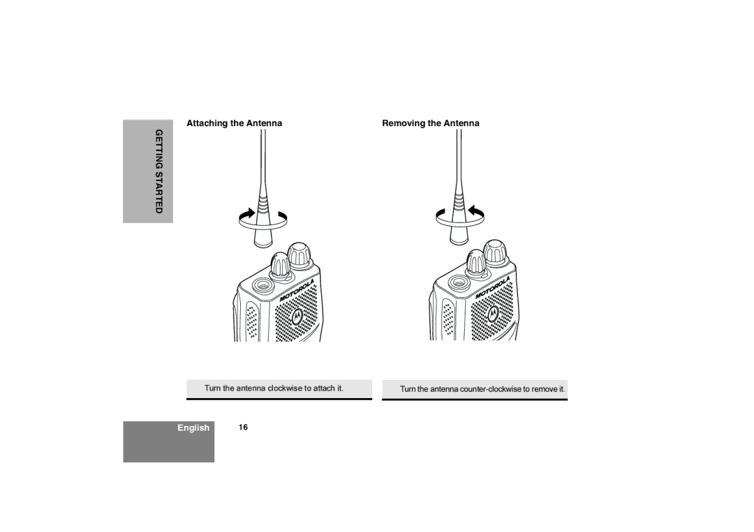 Motorola 6866550D05-O, Commercial Series Radio CP160 manual Attaching the Antenna Removing the Antenna 