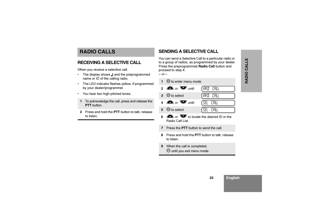 Motorola Commercial Series Radio CP160, 6866550D05-O Radio Calls, Receiving a Selective Call, Sending a Selective Call 