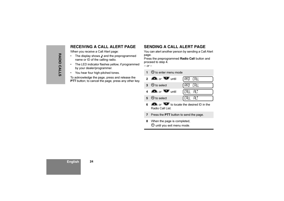 Motorola 6866550D05-O, Commercial Series Radio CP160 manual Receiving a Call Alert, Sending a Call Alert 