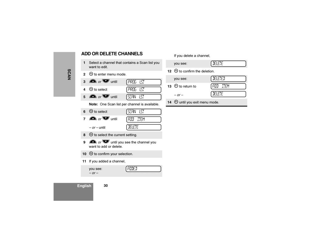 Motorola 6866550D05-O, Commercial Series Radio CP160 manual ADD or Delete Channels, Or until 