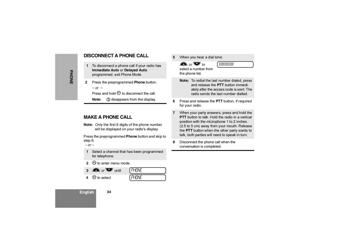 Motorola 6866550D05-O, Commercial Series Radio CP160 manual Disconnect a Phone Call, Make a Phone Call 