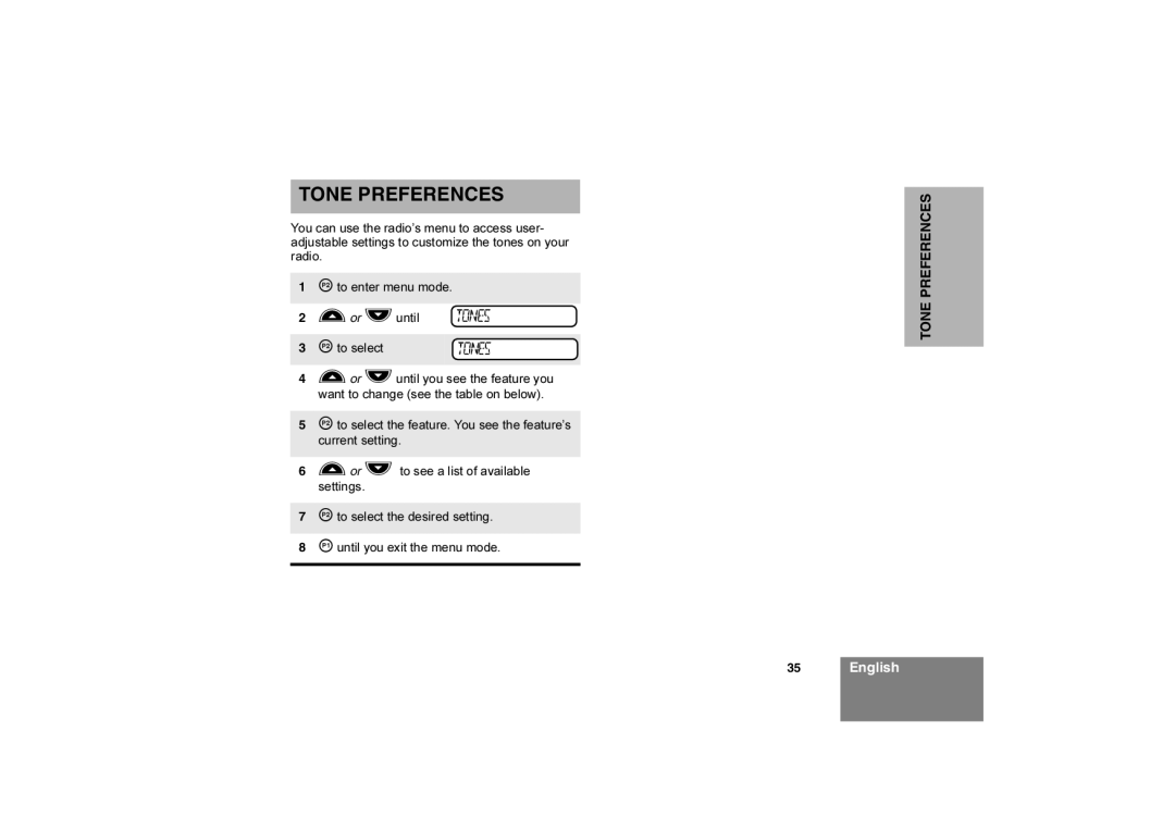 Motorola Commercial Series Radio CP160, 6866550D05-O manual Tone Preferences 