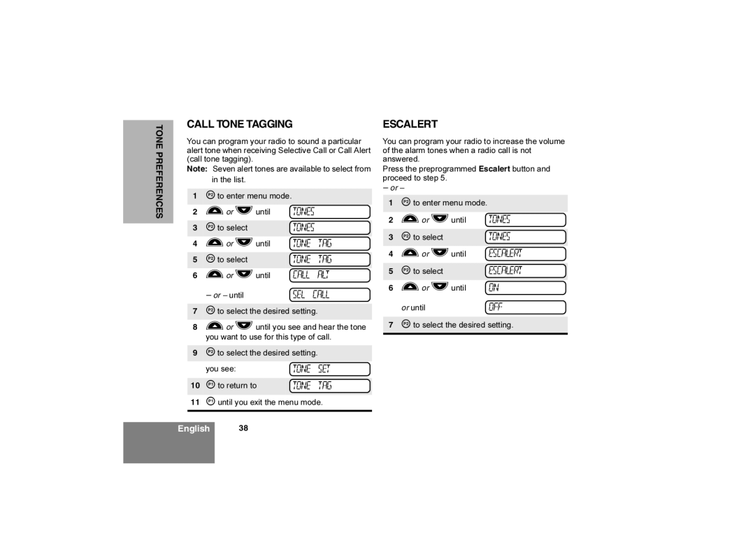 Motorola 6866550D05-O, Commercial Series Radio CP160 manual Call Tone Tagging, Escalert 