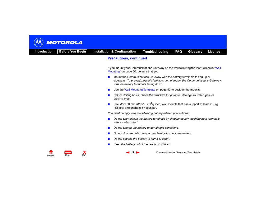 Motorola Communications Gateway manual Precautions 