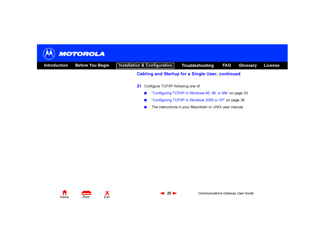 Motorola Communications Gateway manual Configure TCP/IP following one 