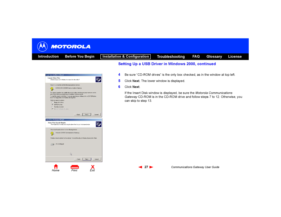 Motorola Communications Gateway manual Setting Up a USB Driver in Windows 