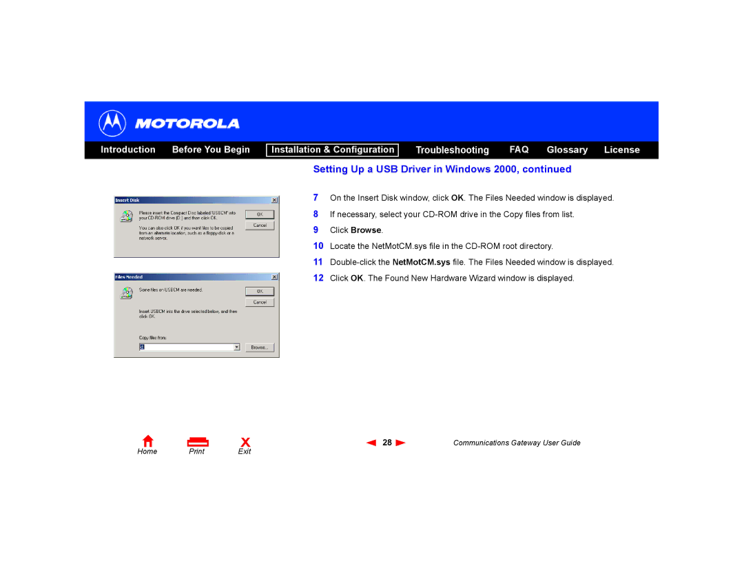 Motorola Communications Gateway manual Setting Up a USB Driver in Windows 