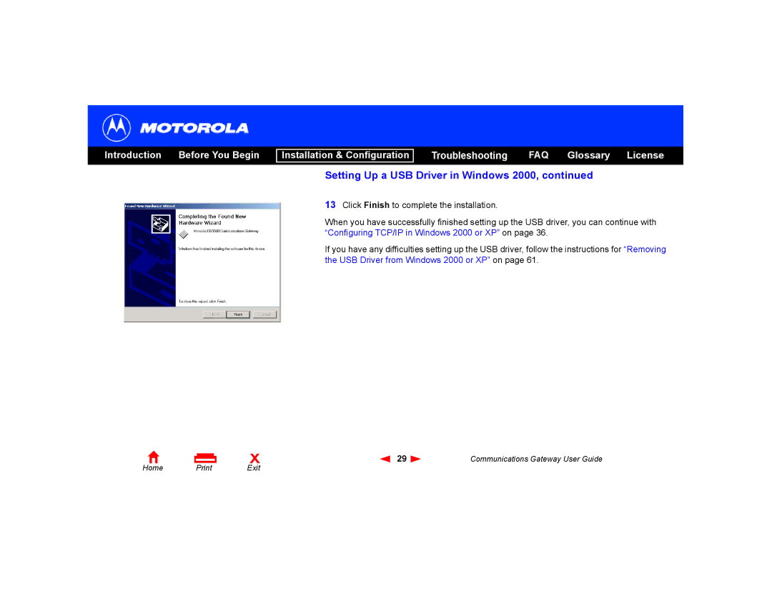 Motorola Communications Gateway manual Setting Up a USB Driver in Windows 