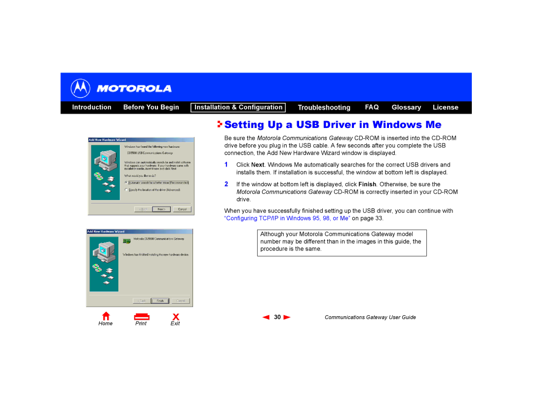 Motorola Communications Gateway manual Setting Up a USB Driver in Windows Me 