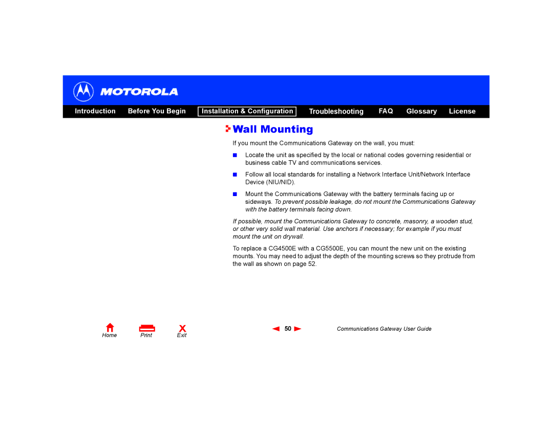 Motorola Communications Gateway manual Wall Mounting 