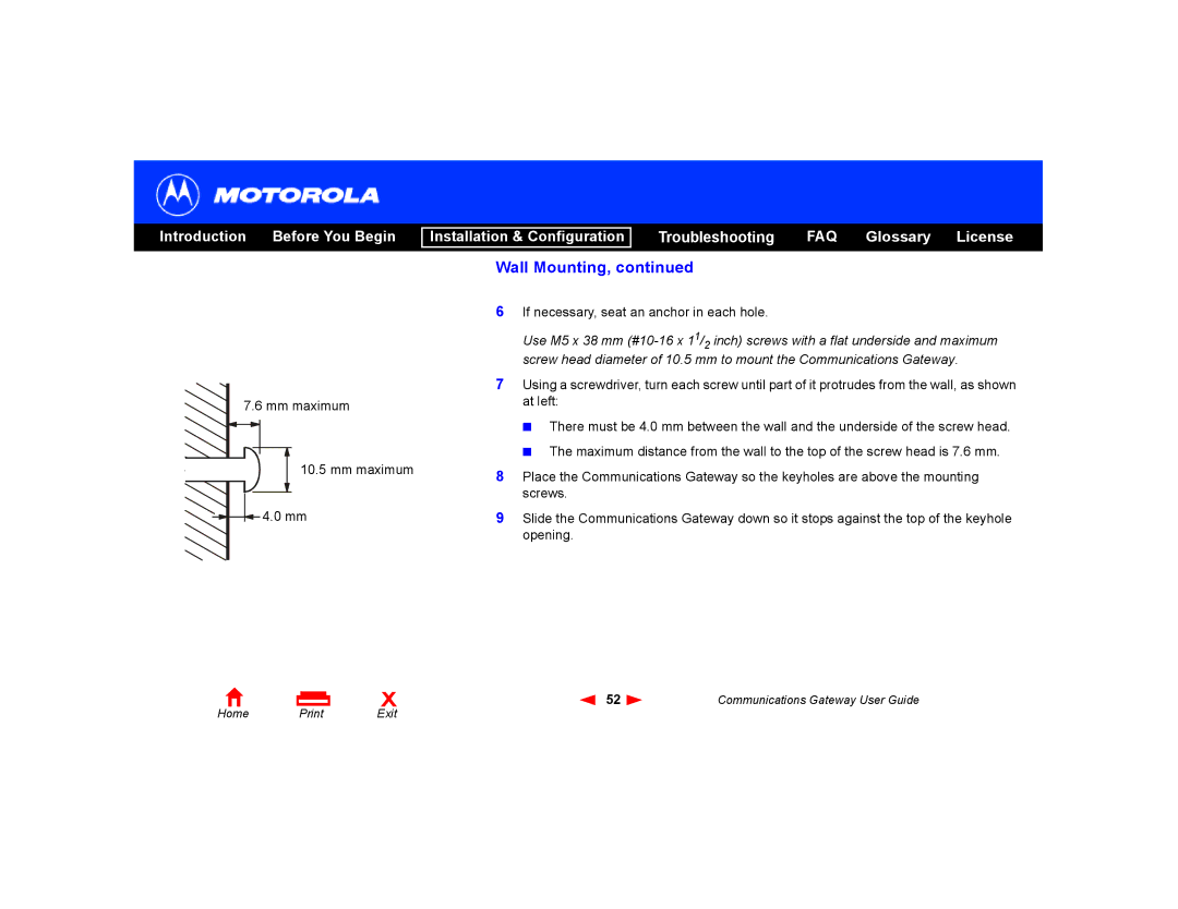 Motorola Communications Gateway manual If necessary, seat an anchor in each hole 