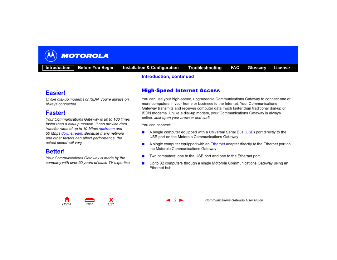 Motorola Communications Gateway manual Faster, High-Speed Internet Access 