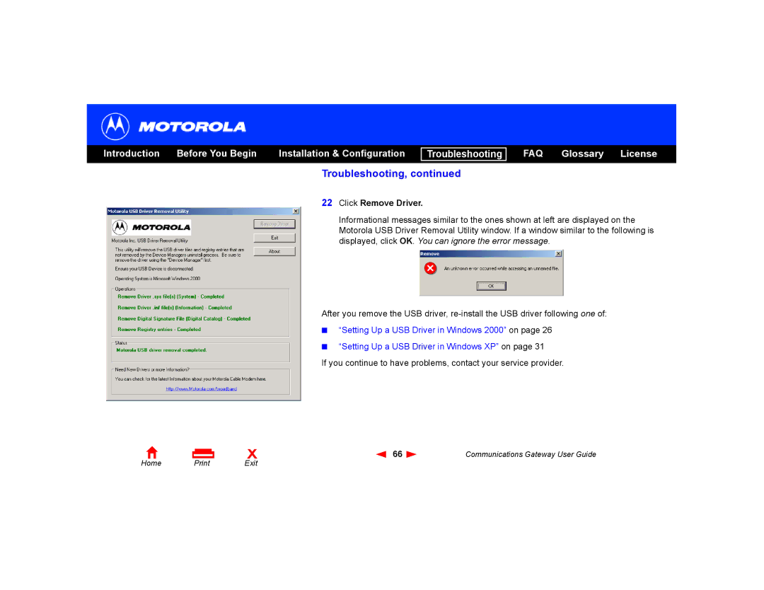 Motorola Communications Gateway manual Click Remove Driver 