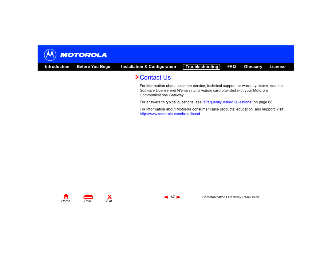 Motorola Communications Gateway manual Contact Us 