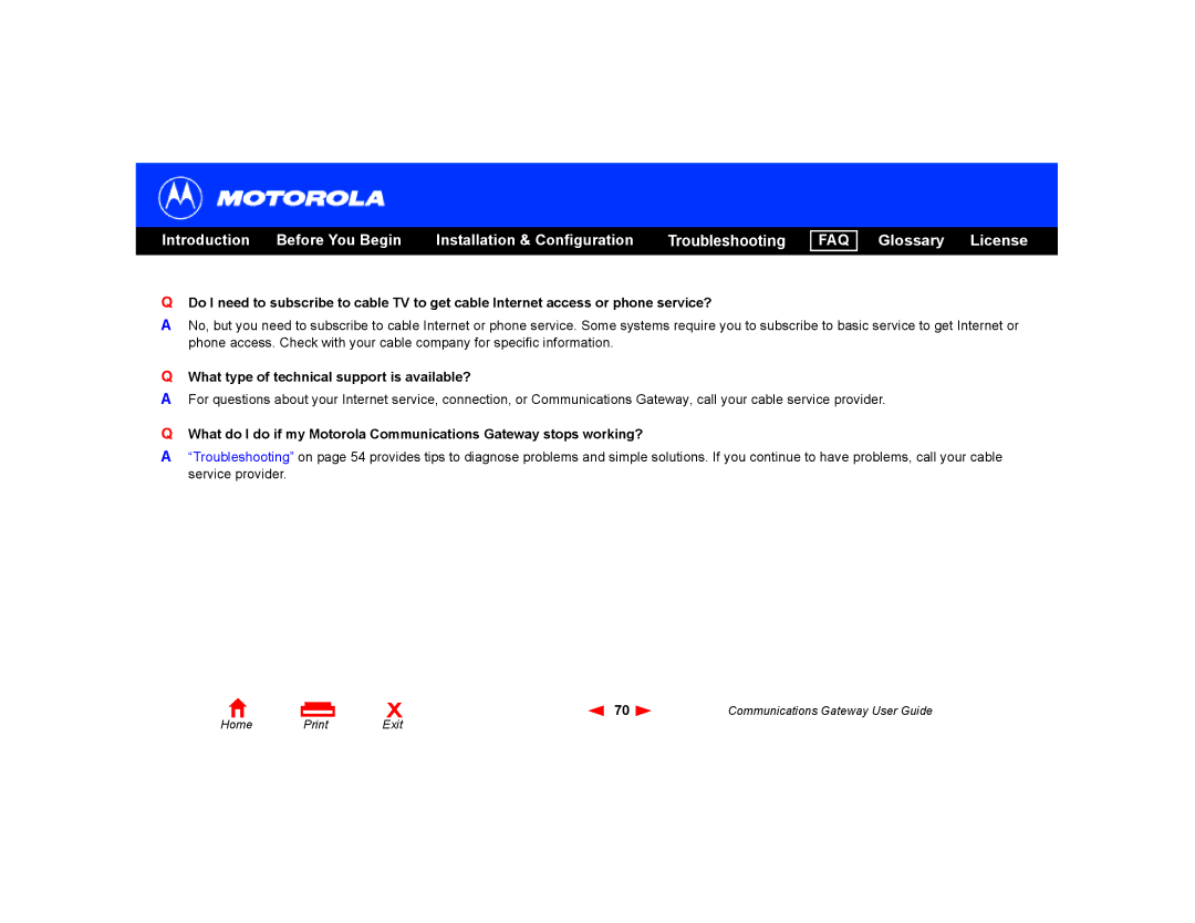 Motorola Communications Gateway manual What type of technical support is available? 