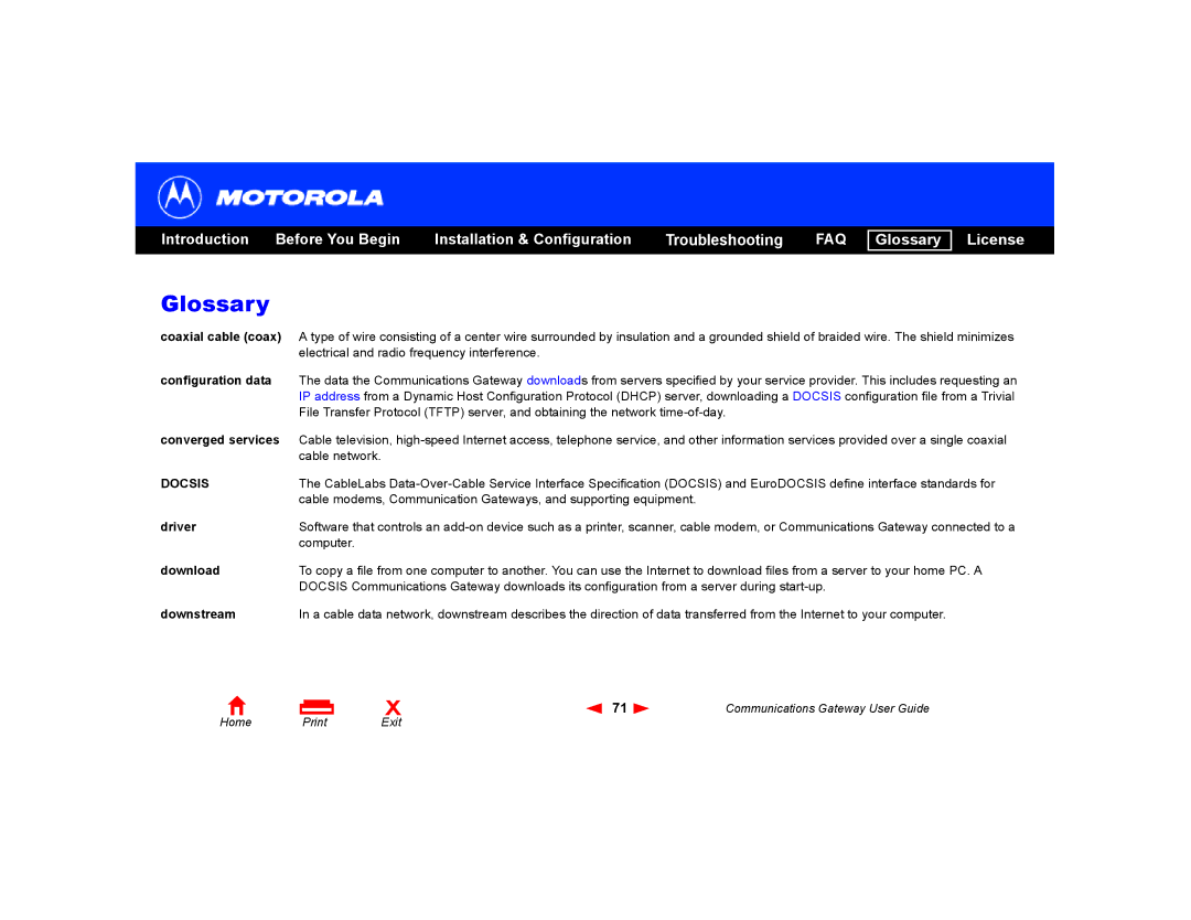 Motorola Communications Gateway manual Glossary, Coaxial cable coax 