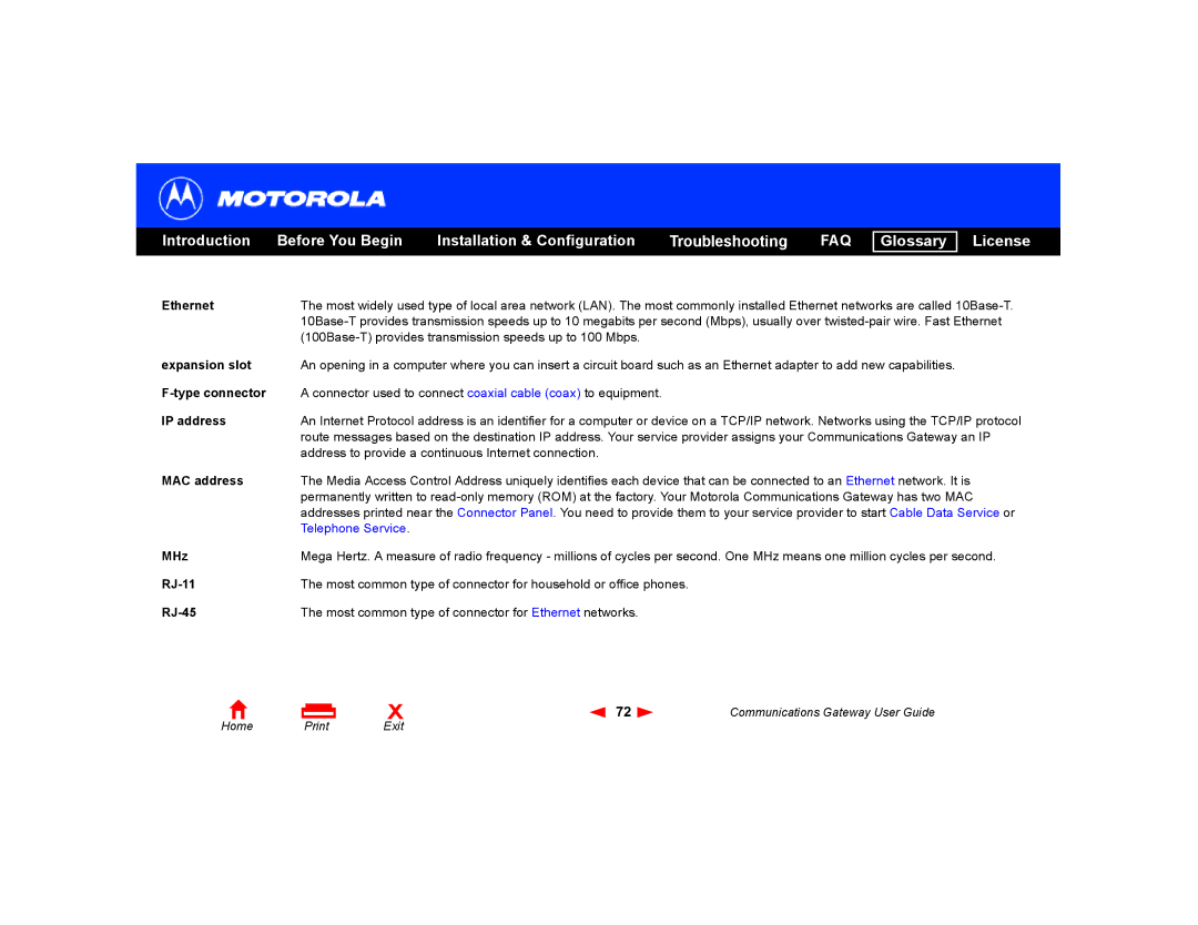 Motorola Communications Gateway manual Type connector 