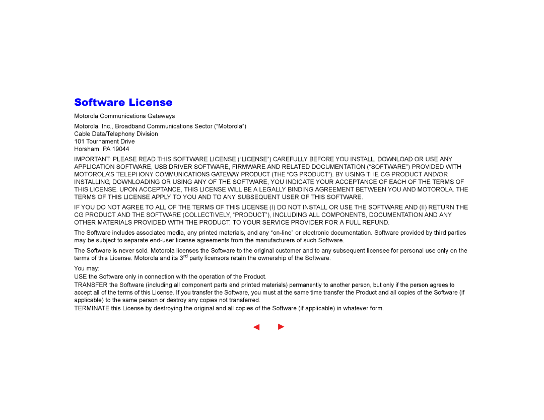 Motorola Communications Gateway manual Software License 