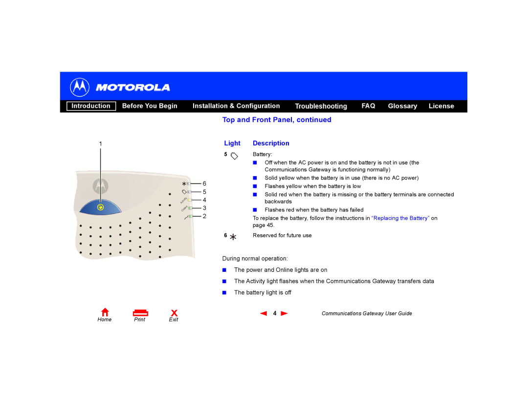 Motorola Communications Gateway manual Top and Front Panel 