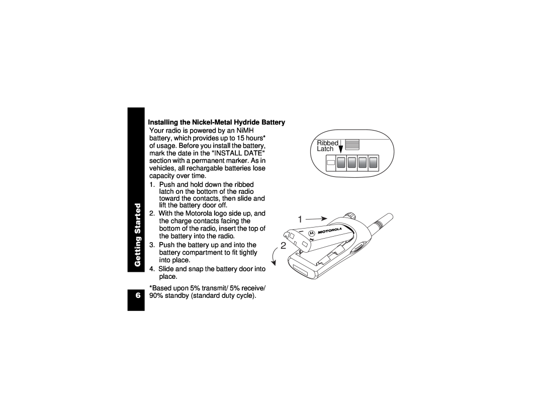Motorola CP100 manual Getting Started, the battery into the radio 