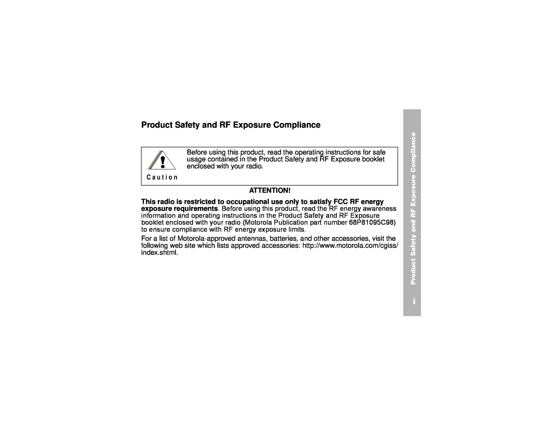 Motorola CP100 manual Product Safety and RF Exposure Compliance 