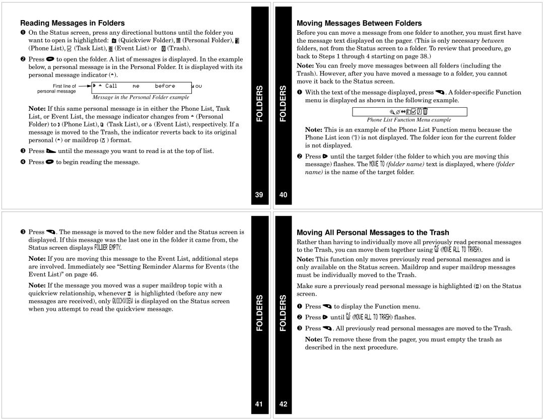 Motorola CP1250 manual Call Before You, Reading Messages in Folders, Moving Messages Between Folders 