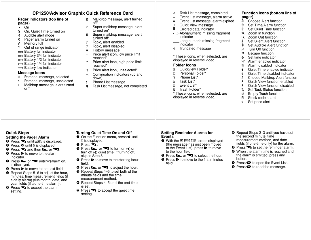 Motorola manual CP1250/Advisor Graphix Quick Reference Card, Quick Steps 