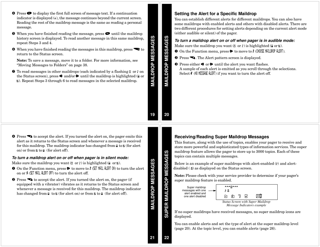 Motorola CP1250 manual Setting the Alert for a Specific Maildrop, Receiving/Reading Super Maildrop Messages 