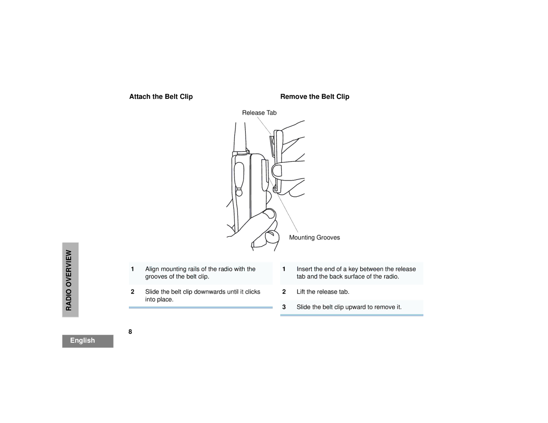 Motorola CP125TM manual Attach the Belt Clip 