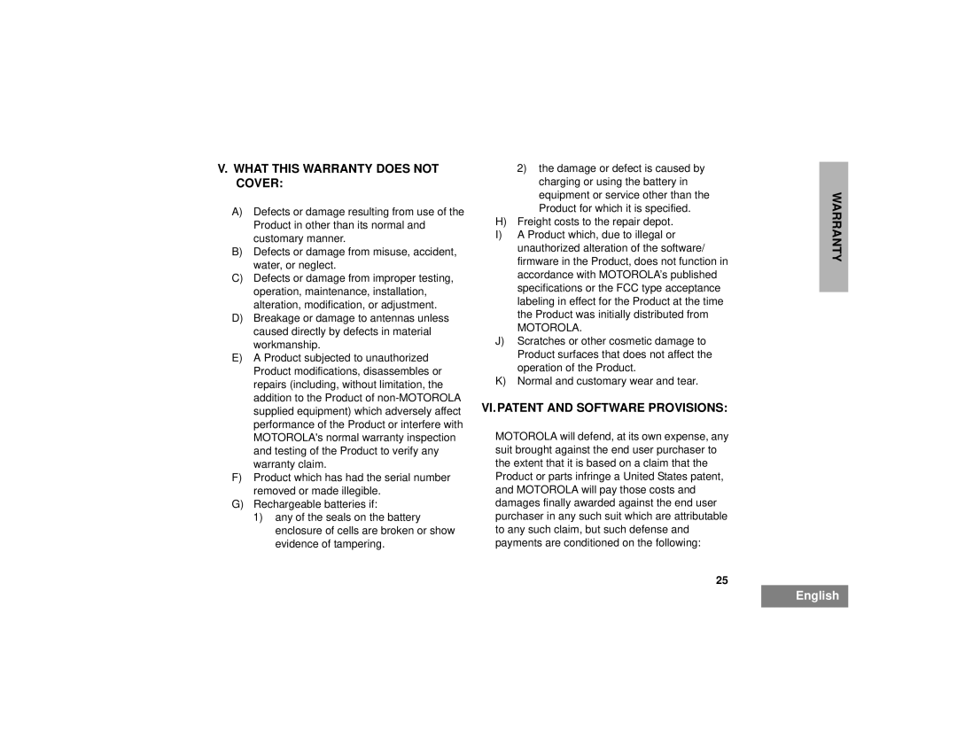 Motorola CP125TM manual What this Warranty does not Cover 