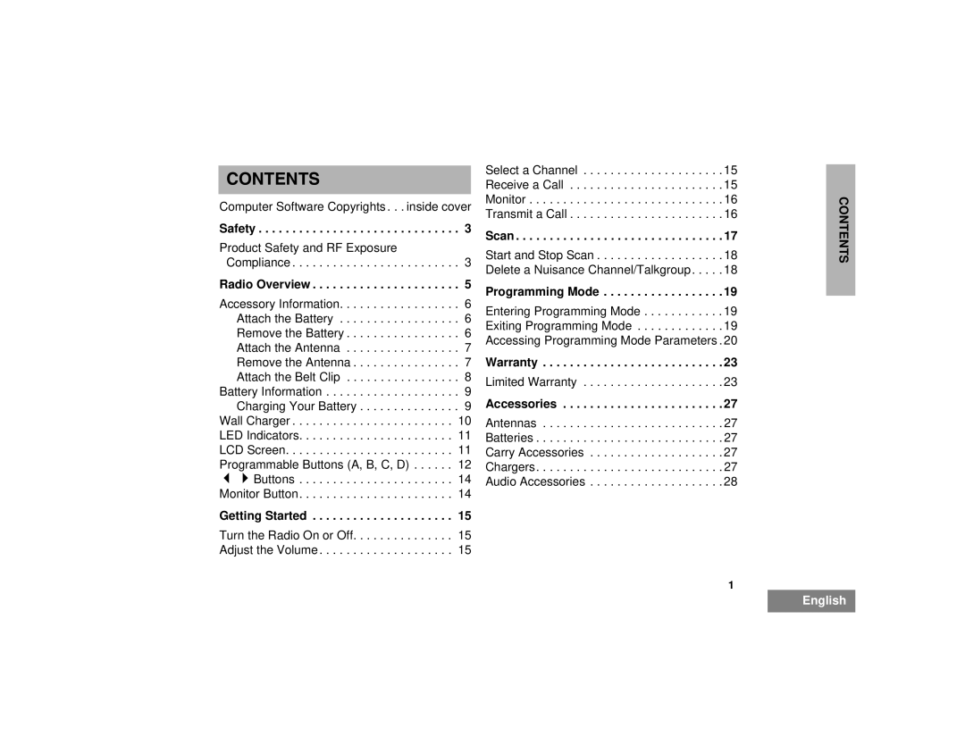 Motorola CP125TM manual Contents 